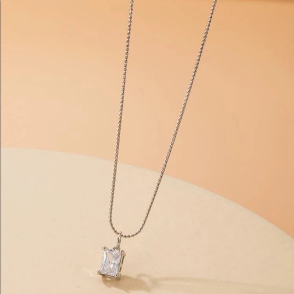 Cubic Zirconia Square Necklace - Picture 2 of 7